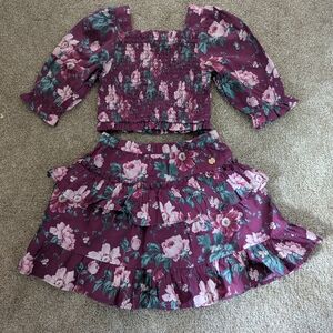 EUC Laura Ashley 2 Piece Girls Top & Ruffled Skirt Size 4 Years Peony Garden